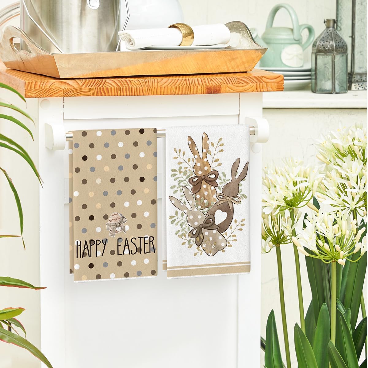 Artoid Mode Buffalo Plaid Bunny Rabbits Happy Easter Kitchen Towels Dish Towels, 18x26 Inch Seasonal Decoration Hand Towels Set of 4 - Image 4