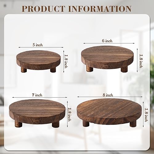 Miniatura 22 de Geetery 4 elevadores de madera para exhibición, soporte de pedestal de madera, soporte de mini bandeja redonda de madera, soporte de pedestal Marrón