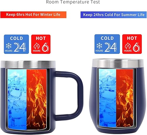 Miniatura 4 de Taza de viaje de café aislada de 12 onzas y 12 onzas con asa y tapa, vaso con popote y tapa, acero inoxidable de doble pared al vacío, tazas