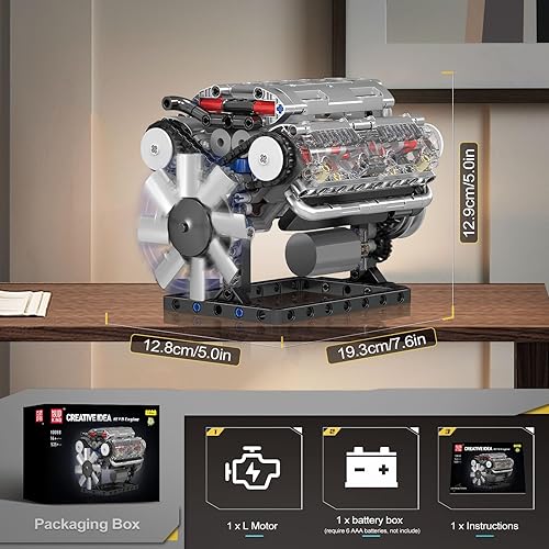 Miniatura 6 de Mould King 10088 V8 Kit de modelo de motor  535 piezas para construir tu propio mini motor que funciona, juego de construcción de ingeniería