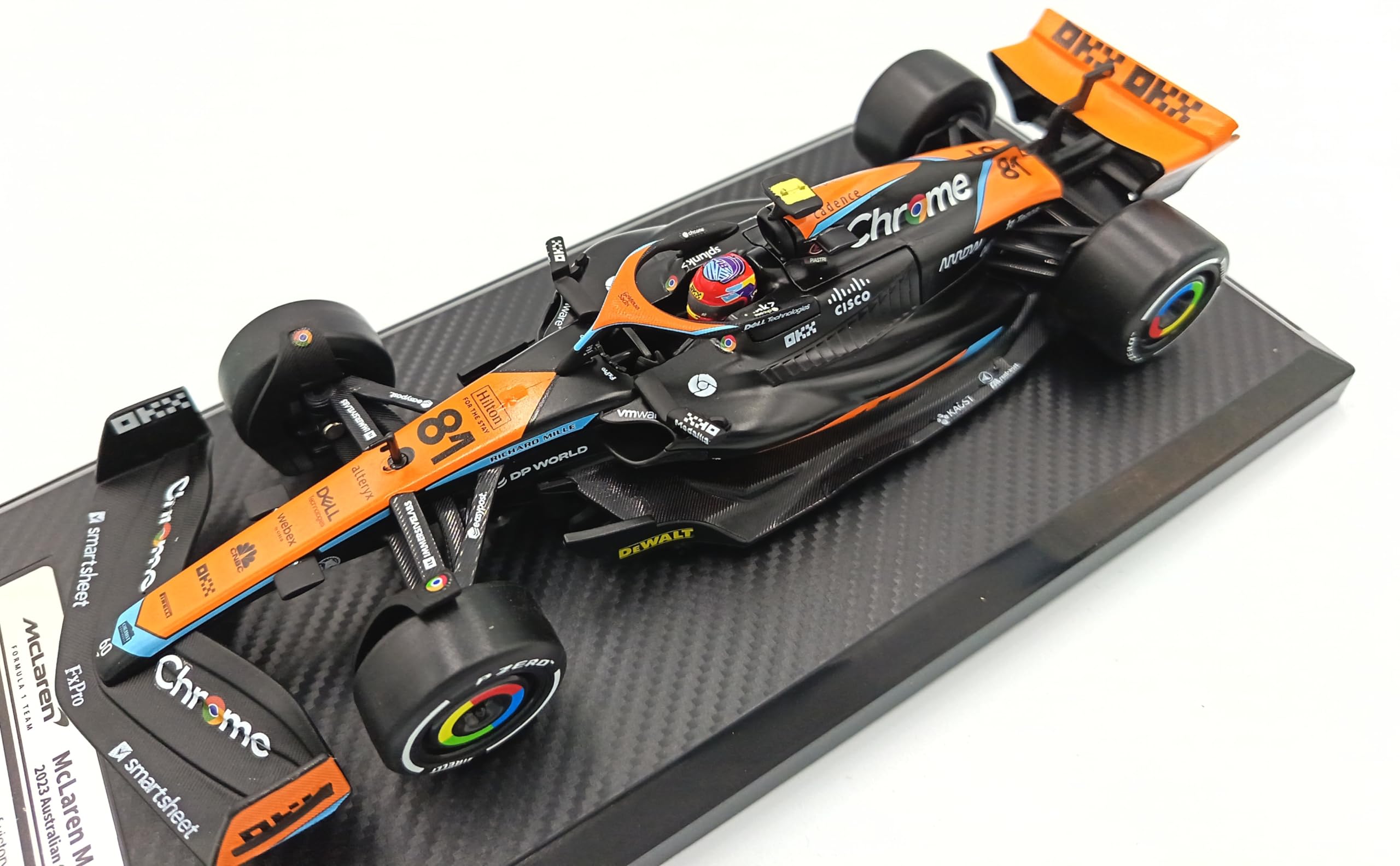 OPO 10 Coche de Fórmula 1 a Escala 1:24 con Casco de piloto, Compatible con McLaren MCL60 Piastri #81 2023 Gran Premio de Australia (8.º Puesto) - CCA 81-68290