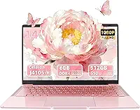 Laptop em ouro rosa de 14 polegadas, processador quad-core J4105, tela FHD IPS, 6 GB de RAM 512 GB SSD, PC Win 11 Pro, notebook ultraleve para viagens, aulas online, trabalho e estudo