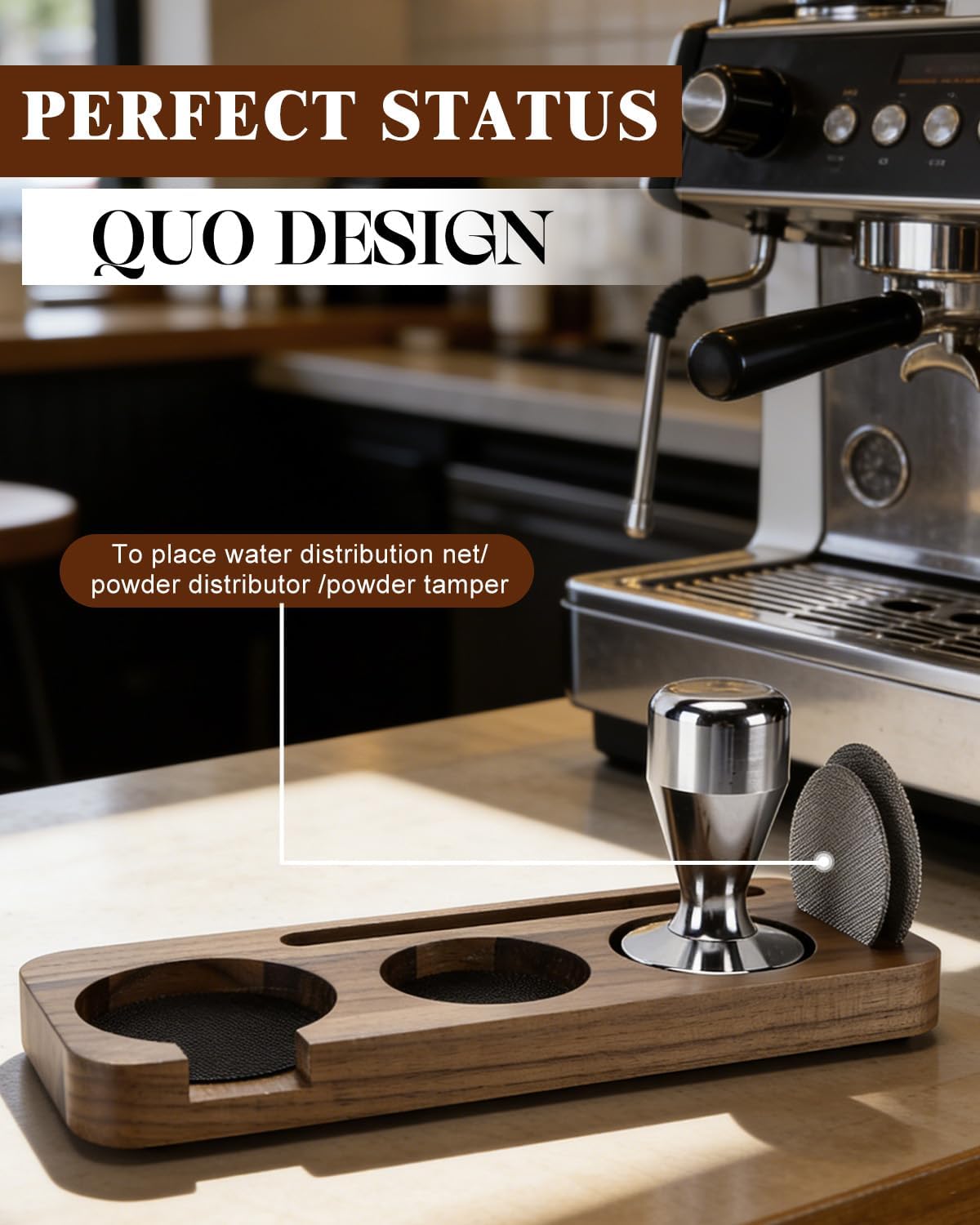 51-58mm Espresso Tamping Station, 3-Slot Premium Walnut Espresso Organizer Station, Non-Slip Espresso Machine Accessories for Barista Countertop, Coffee Gifts for Coffee Lovers