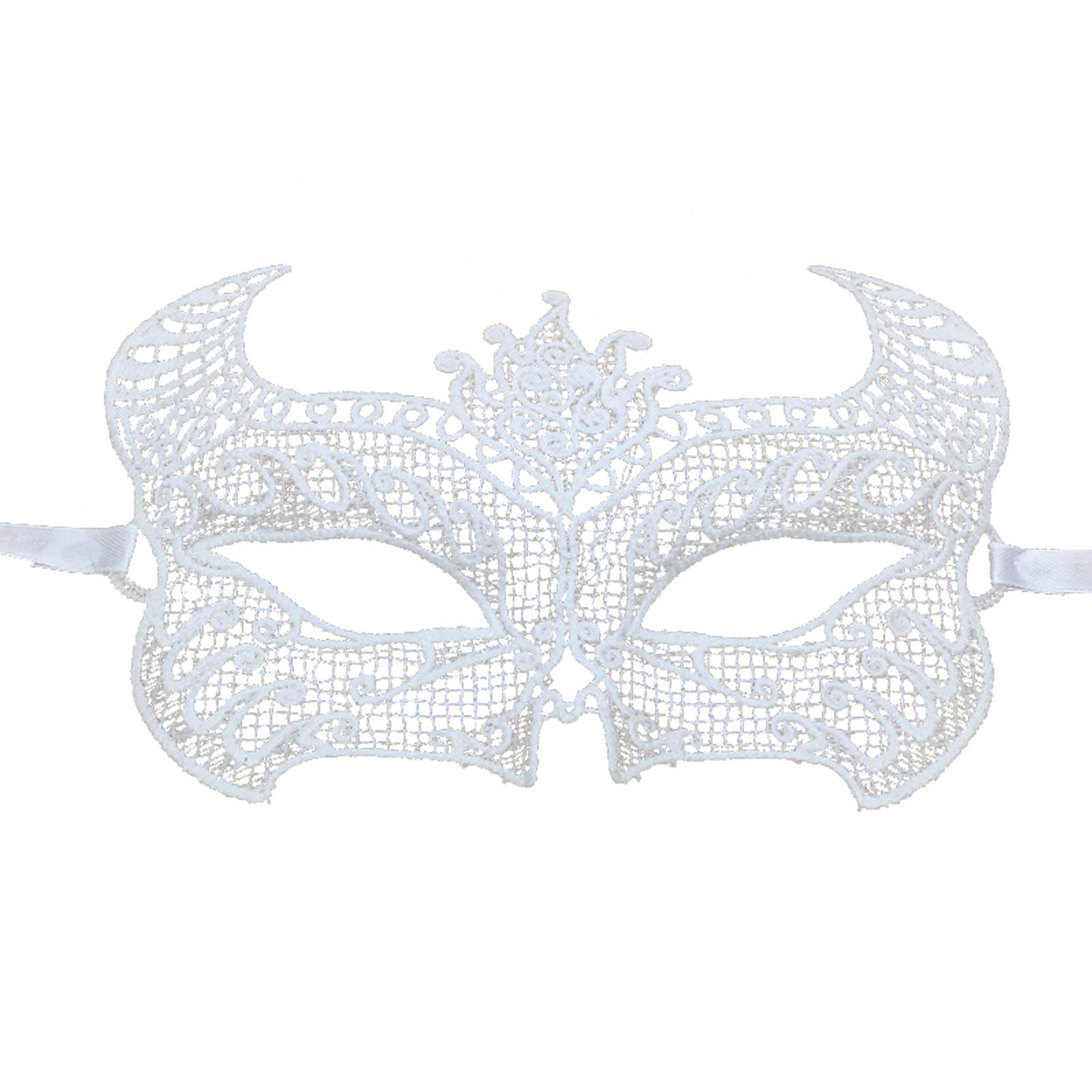 Jamron Women Elegant White Lace Eye Mask for Masquerade Halloween Party Prom Ball Carnival Dress Mask SN07830 Ox Head