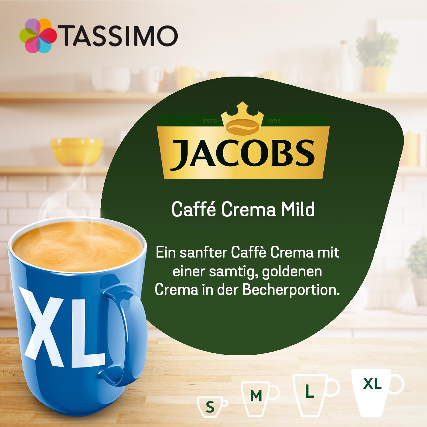 TASSIMO Jacobs Caffe Crema café, dosettes à café souples, T-Discs Capsules, 5 paquets de 16 (80 Boissons)