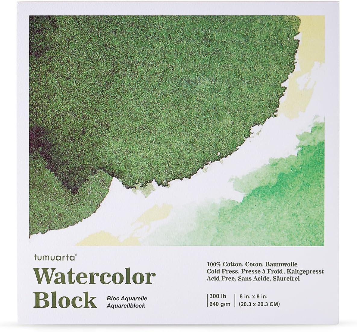 tumuarta Watercolor Block 300 LB, 640 GSM, 100% Cotton, 8X8”, 10 Sheets, Acid Free, Cold Press, Watercolor Paper Board Sketch Books for Watercolors, Acrylic and More