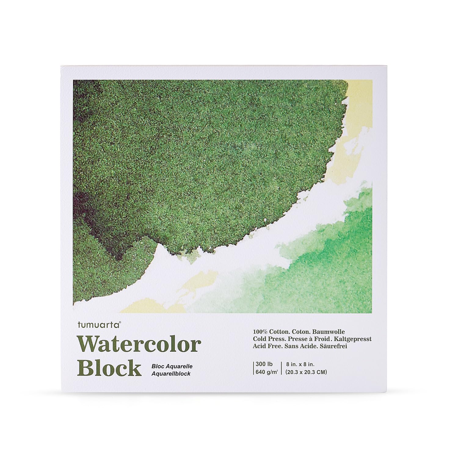 tumuarta Watercolor Block 300 LB, 640 GSM, 100% Cotton, 8X8”, 640 GSM, 10 Sheets, Acid Free, Cold Press, Watercolor Paper Board Sketch Books for Watercolors, Acrylic and More (8 X 8)