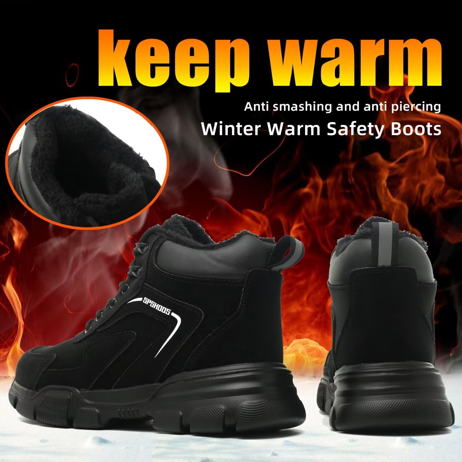 SPSHOOS Scarpe Antinfortunistiche Invernali Uomo Donna Scarpe da Lavoro Stivali di Sicurezza Antiscivolo Impermeabili Caldi con Puntale in Acciaio