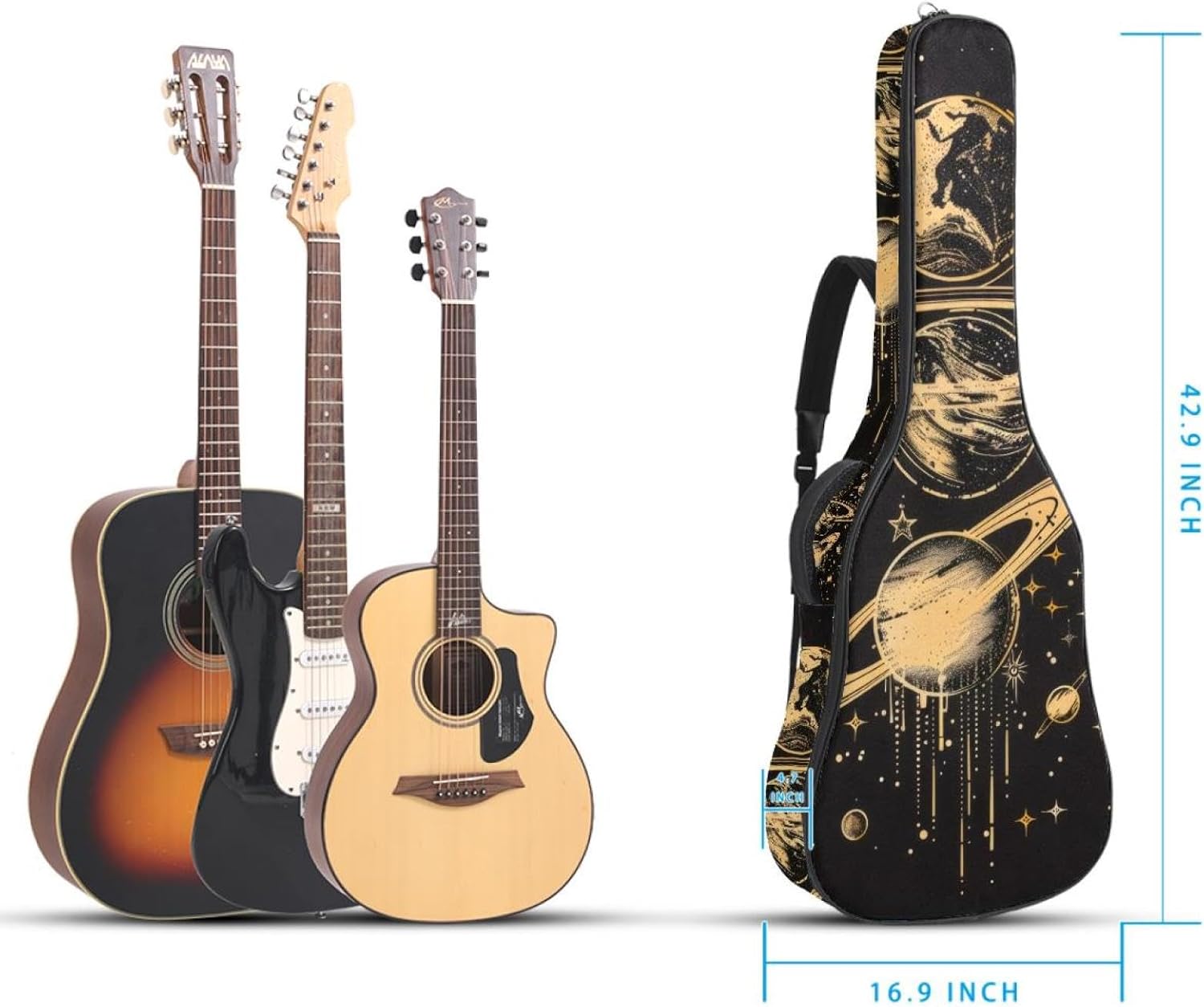 Acoustic Guitar Gig Bag 1 cm Thick Padding, Waterproof Electric Guitar Bag 40-42 Inch Guitar Case Backpack with Dual Shoulder Strap, Planets Solar System Galaxy and Stars Pattern