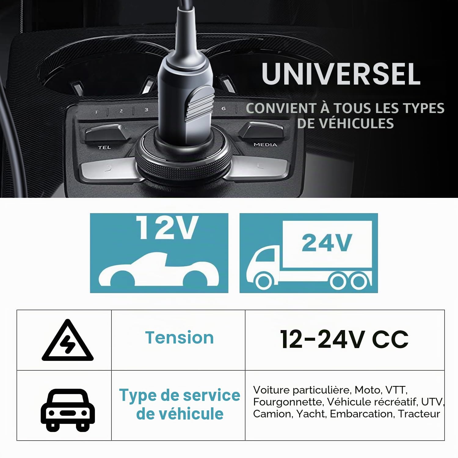 KFD DC 12V-24V Chargeur de Voiture pour Sefam S.Box Auto CPAP Machine M-216430-08 Bloc d'alimentation de Voiture Starck S.Box Car Charger Cable 12V vers 24V 90W Convertisseur CC