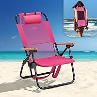VINGLI Lightweight Textilene Backpack Beach Chair for Adults - 3-Position Recline, Cup Holders, Portable Folding Pink Chair