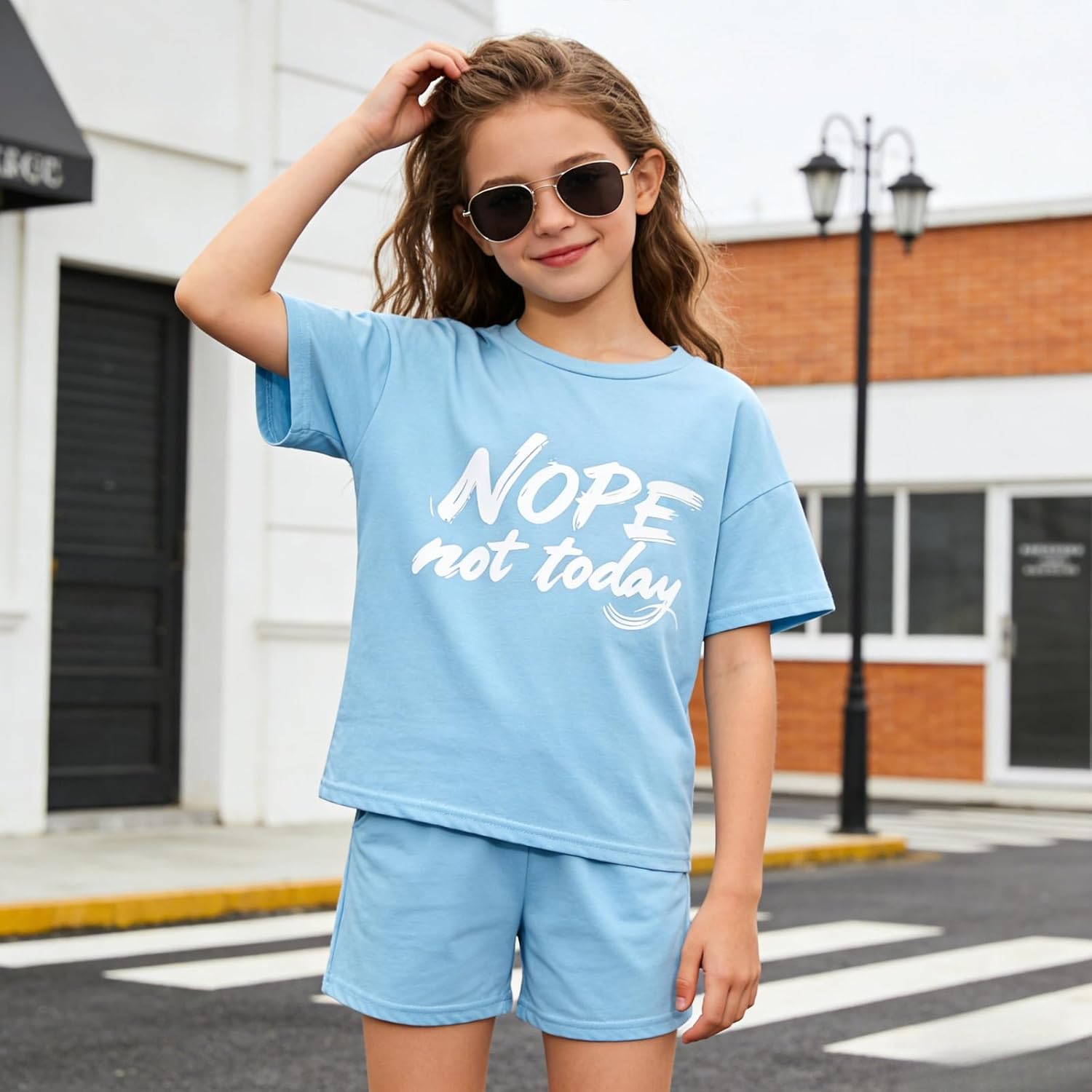 Size 6-12 Years Girls Tracksuit Sets 2PCS Letter Print Short Sleeve Tee Top & Casual Shorts Girls Vacation Outfits - Image 5