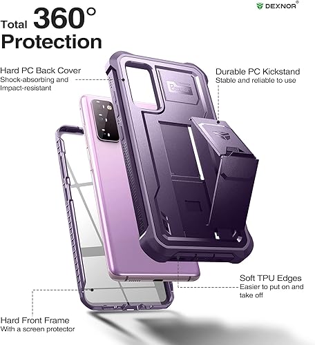 Miniatura 6 de Dexnor Funda para Samsung Galaxy S20 FE, protector de pantalla y soporte integrados Protección de grado militar resistente a prueba de golpes para