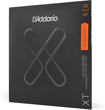 DAddario Acoustic Guitar Strings, XT 80/20 Bronze Coated, XTABR1047, Extra Light Gauge 10-47, 6-String Set, Pack of 1