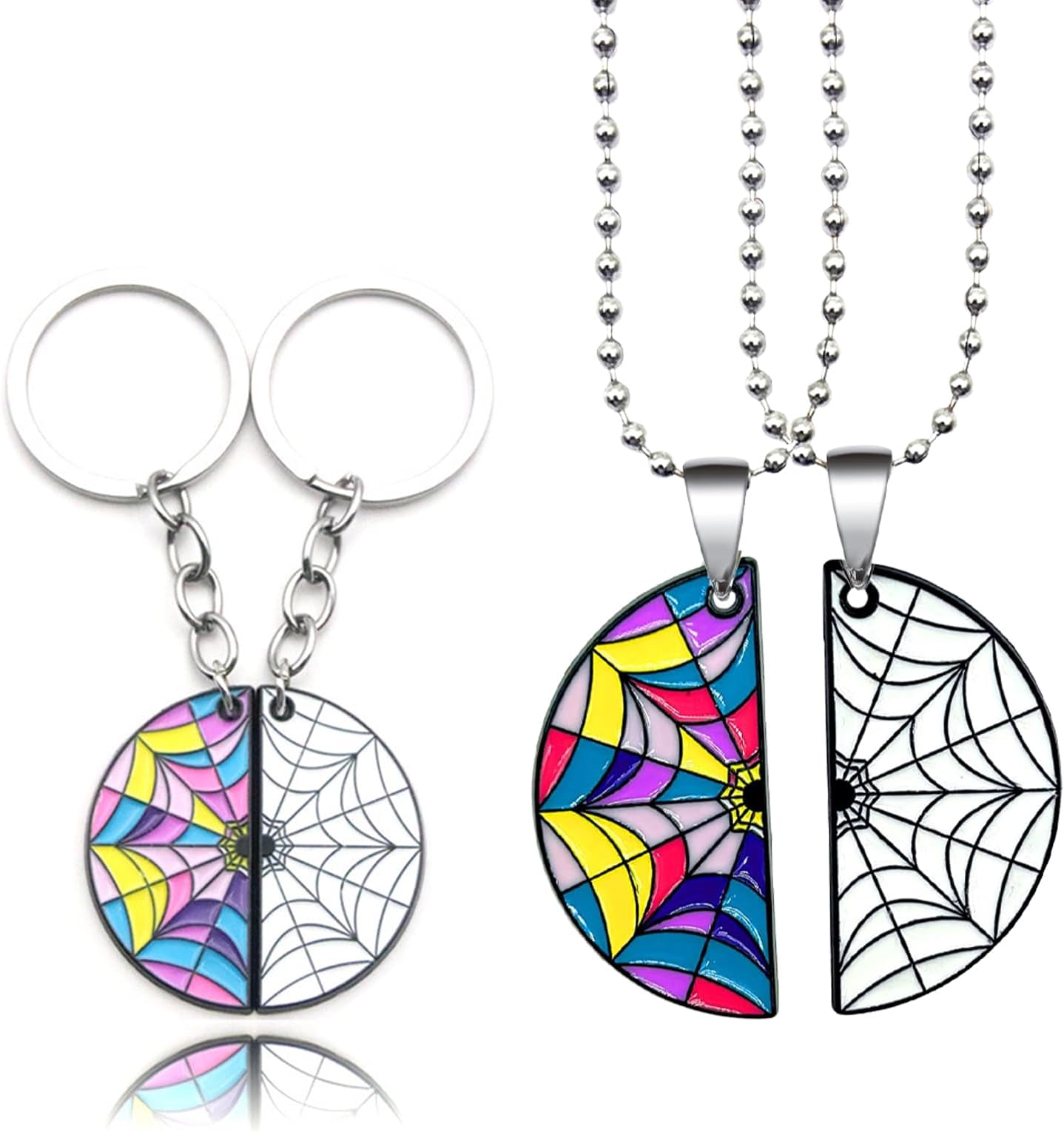 Wednesday Jewellery Set, 2 Pieces Spider Web Necklace with Key Ring, Bff Matching Accessories for Women, Halloween Costume Accessories, Friendship Gift
