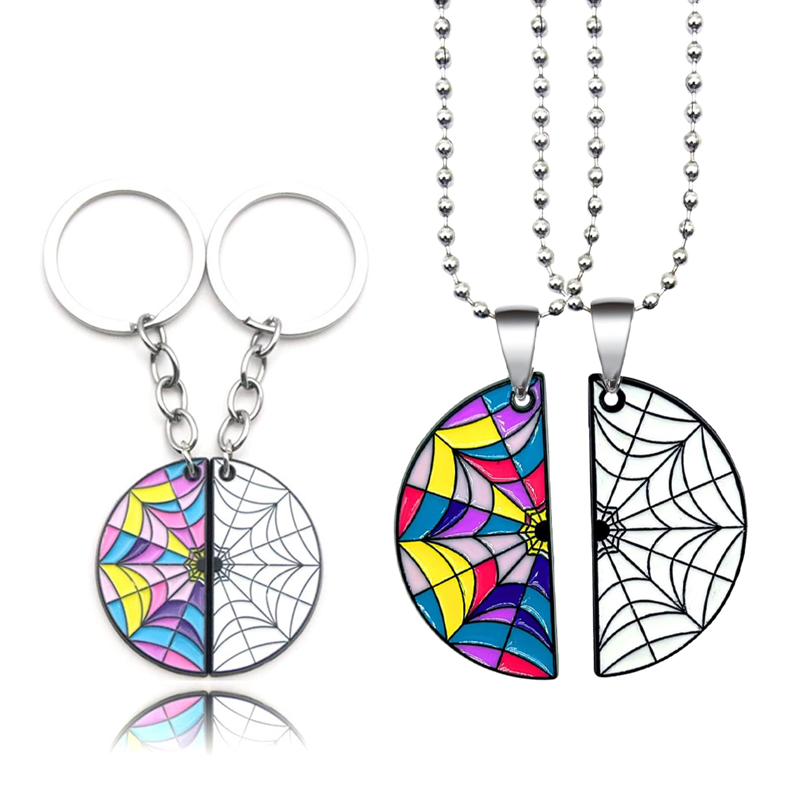 Wednesday Jewellery Set, 2 Pieces Spider Web Necklace with Key Ring, Bff Matching Accessories for Women, Halloween Costume Accessories, Friendship Gift
