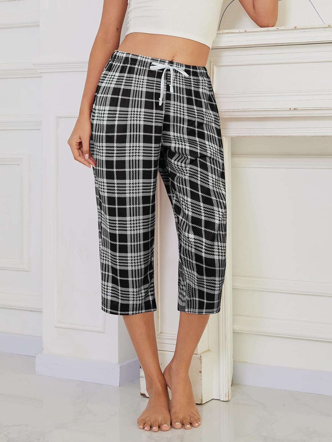 YIJIU Women's Capri Pajama Pants Printed Lounge Sleep Pants Soft Drawstring Causal Pj Bottoms with Pockets - Image 4