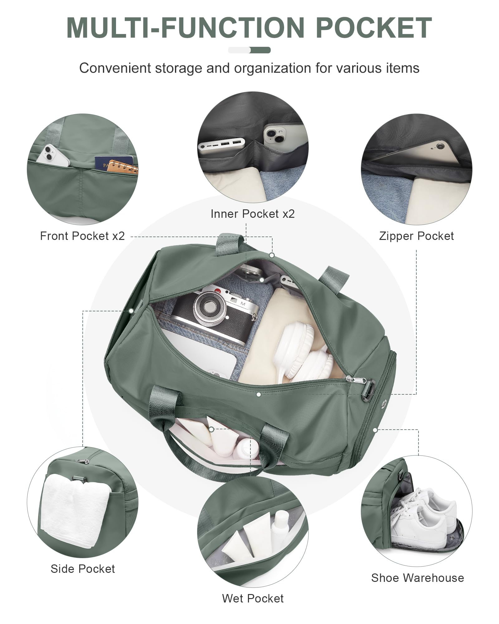 Borsa sportiva per uomo e donna con scomparto per scarpe, borsa sportiva impermeabile, borsa da viaggio per weekend, notte con porta carrello, ideale per yoga
