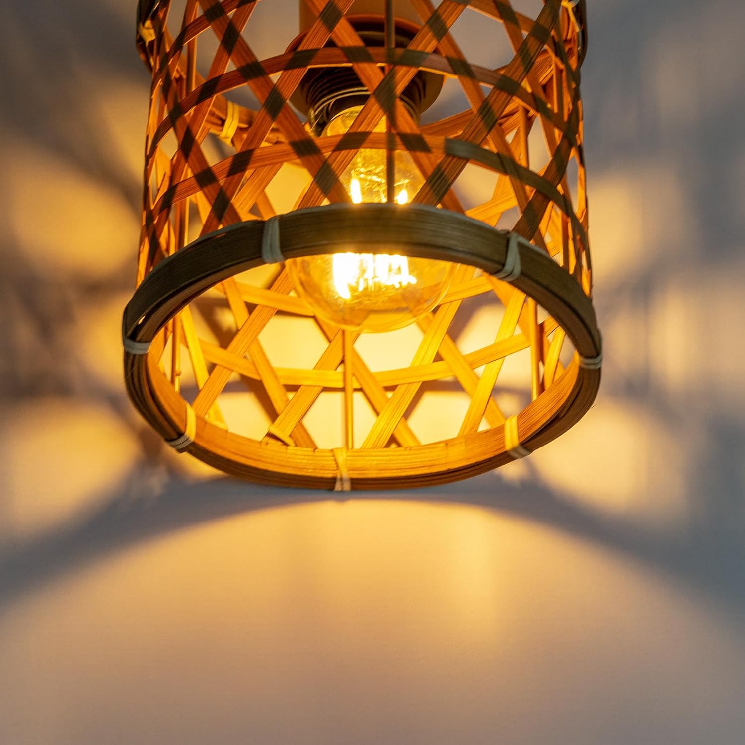 Rattan Lamp Shade, Boho Shades Replacement, Handwoven Willow, Cylinder Woven for Floor, Table Lamp, Chandelier (Round & Cylinder04)
