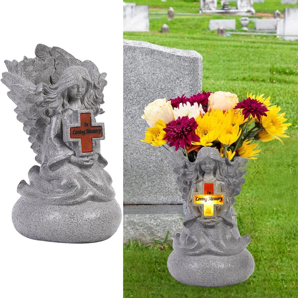 Cemetery Grave Memorial Vases with LED, Fresh/Artificial