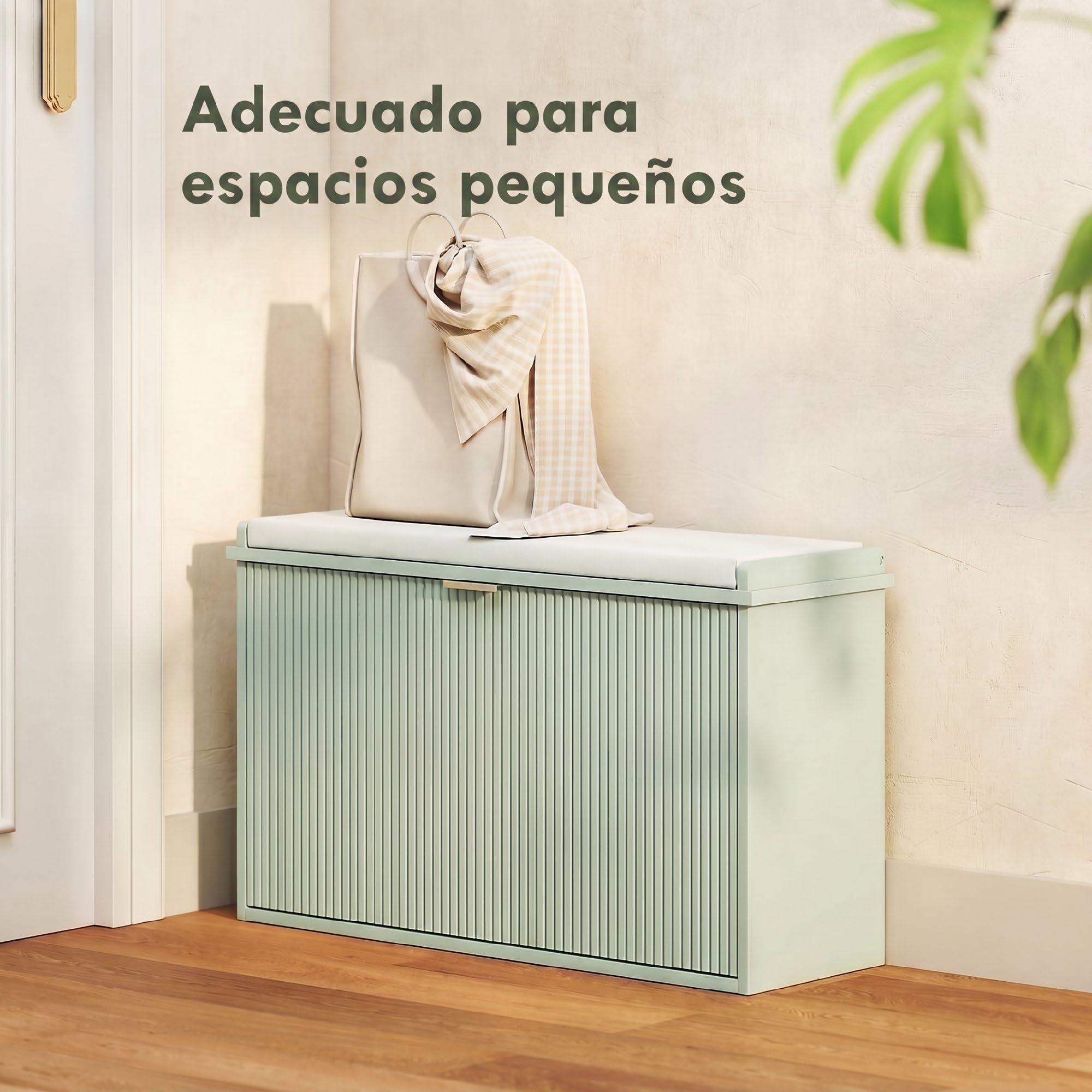 HOMCOM Banco Zapatero Estrecho con Asiento 80x26x47,5cm Verde Claro | Banco Recibidor, Asiento Acolchado, Cajón Abatible, Estante Ajustable, para 8 Pares de Zapatos, para Entrada, Dormitorio