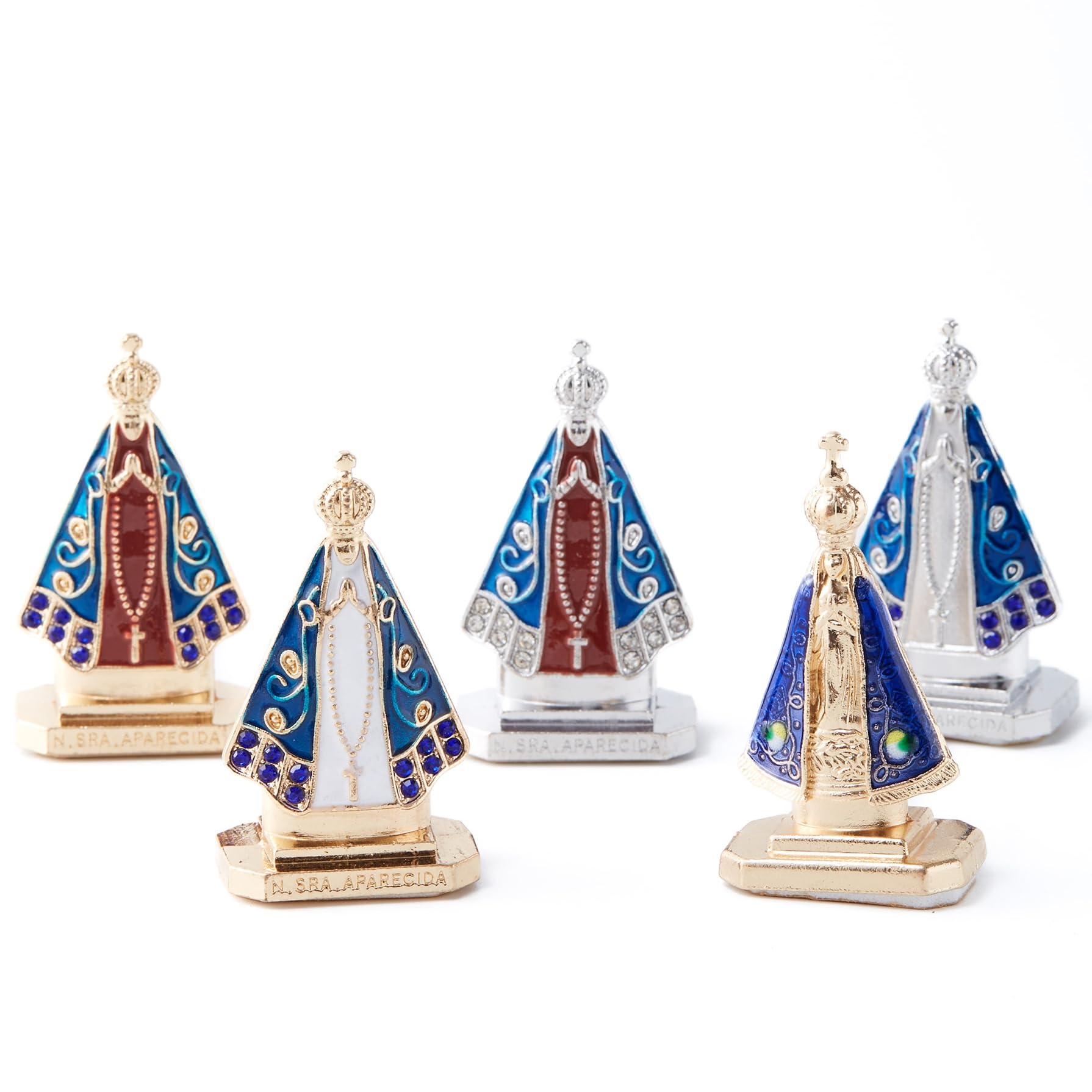Xylarnoveth Multicolor Nossa Senhora Aparecida Miniature Statue Set Of 5 – Brazilian Virgin Mary Figurine For Home Altar, Car Dashboard, Collectible Display, And Devotional Décor