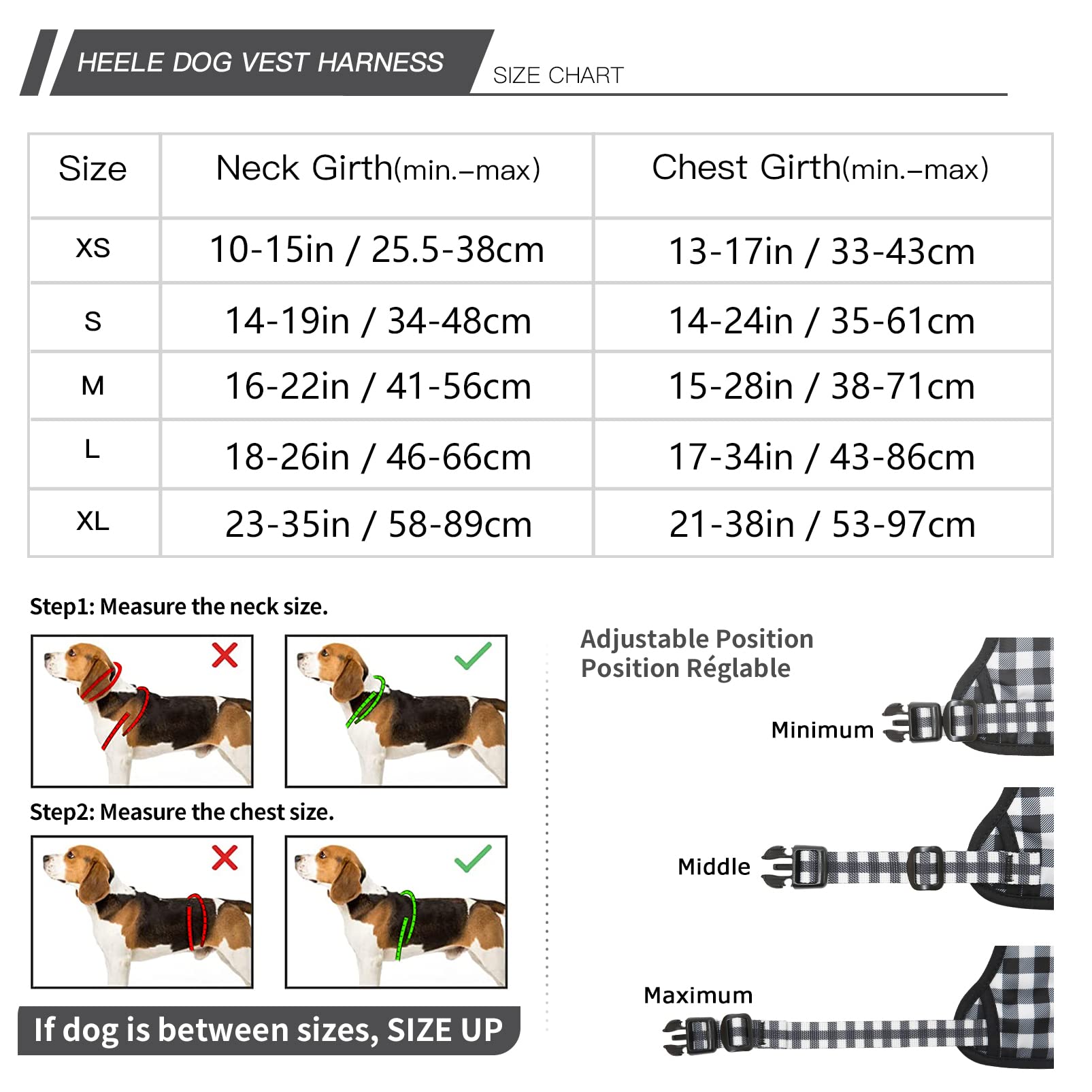 HEELE Pettorina Cane, Imbracatura Sganciata Rapido dal Collo, Pettorina Anti-tiro Riflettente e Regolabile con Maniglia Comoda, Morbida e Imbottita per Cani Piccola Media Grande, Bianco-Nero M