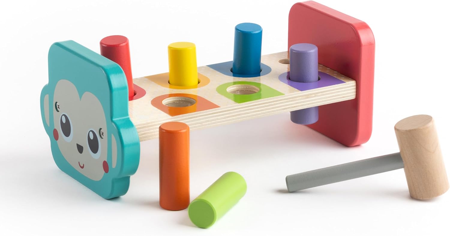 Jasey's Toy Chest Tap & Learn Wooden Hammer Bench for Kids | Pounding Toy with Mallet & Colorful Pegs | Montessori Fine Motor Skill Toy for Toddlers Ages 12+ Months