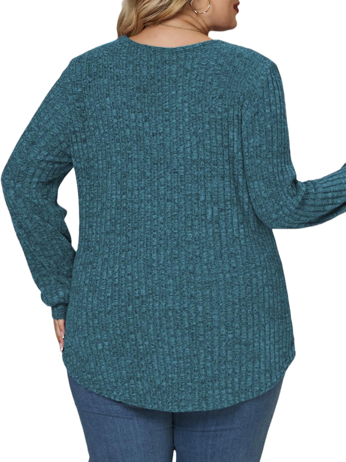 VISLILY Womens-Plus-Size-Tops Trendy V Neck Casual Long Sleeve Shirts Lightweight Knit Sweaters Cute Pullover Tunics Blouses - Image 3