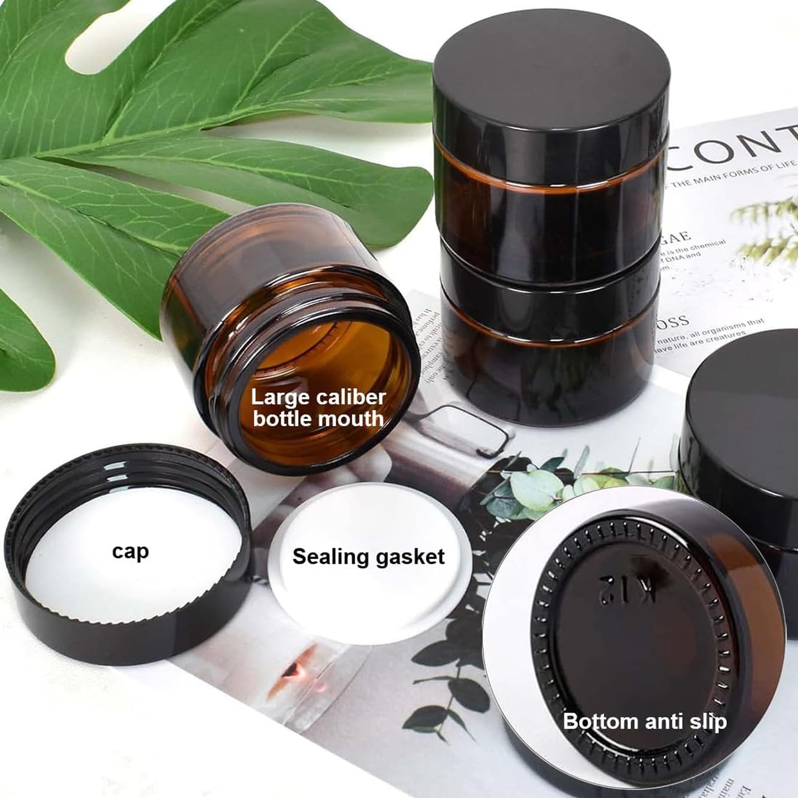 50ml Amber Glass Jars 8Pcs, Cosmetic Jars with Lids Lotion Container - Image 3