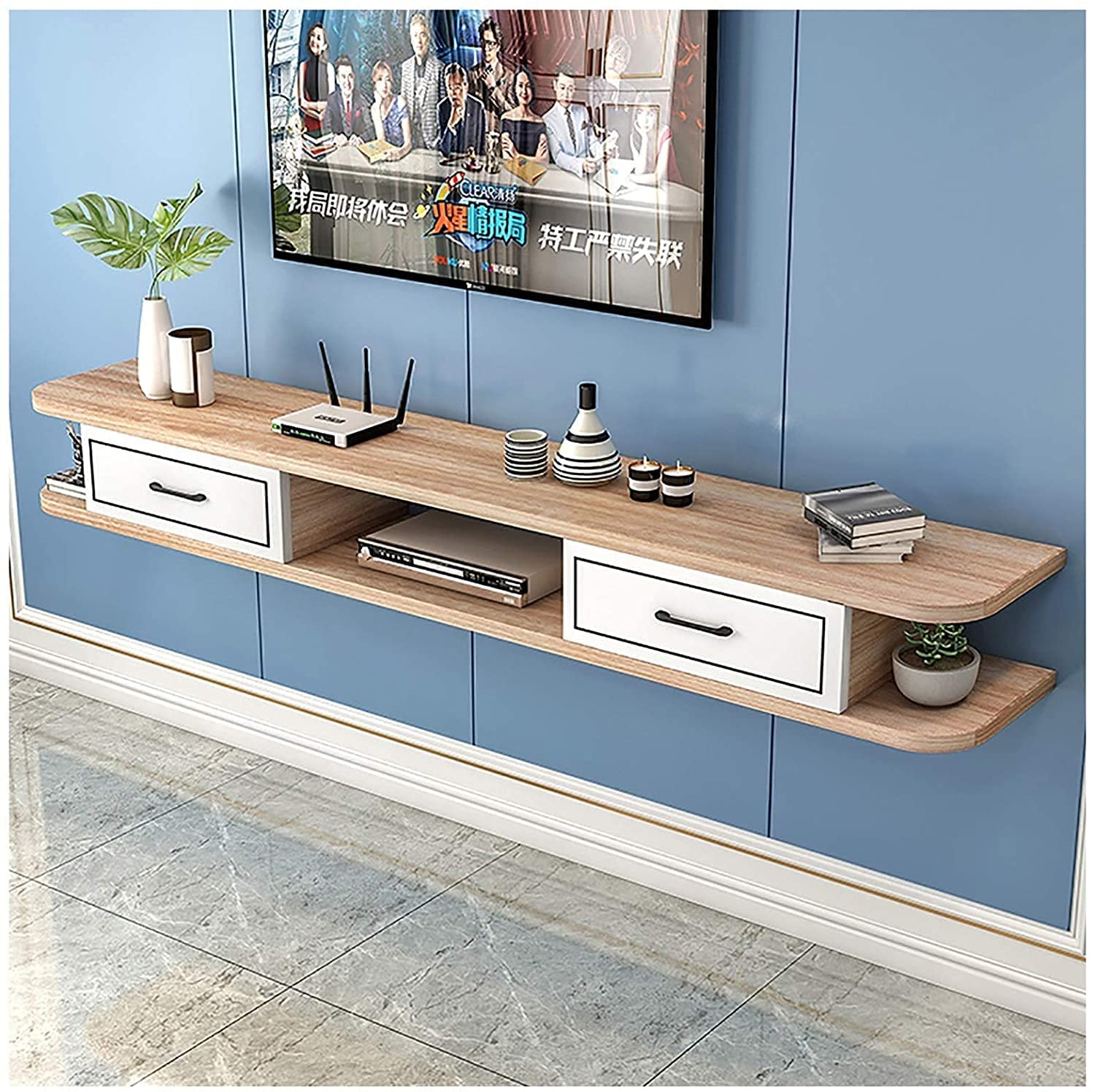 Meuble TV flottant salon 100-150 cm F couleur bois naturel moderne