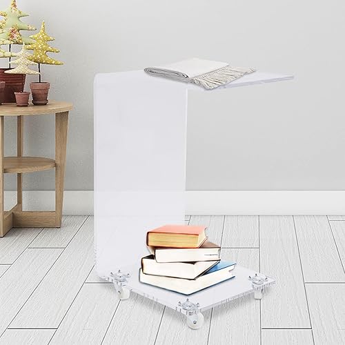 Miniatura 2 de Mesa auxiliar acrílica, mesa de centro transparente con ruedas, mesita de noche móvil de 23.62 pulgadas, mesa de noche extraíble de forma abierta,