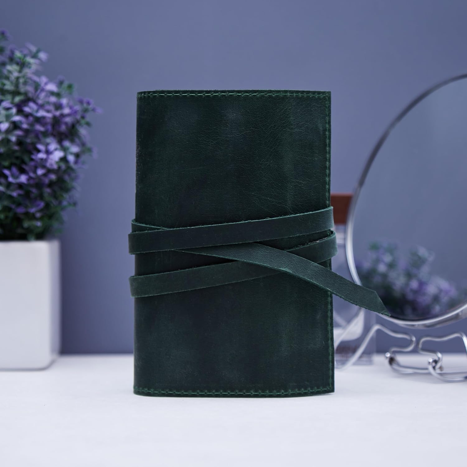 INCARNE Jewelry Travel Organizer Roll - Travel Jewelry Organizer Box - Jewel Case for Necklaces, Rings, Bracelets, Earrings - Men Women Jewelry Case Holder, Genuine Leather, Vintage Green image 4