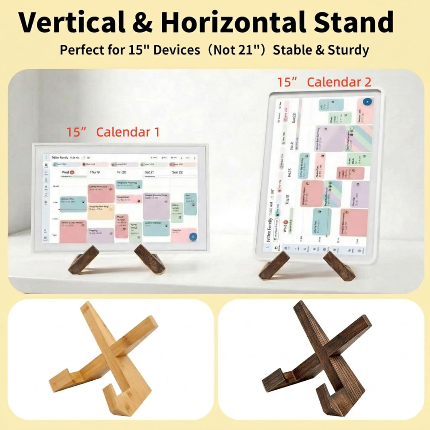 Solid Wood Calendar Stand for Skylight 15 Inch, Compatible with Skylight Calendar 2, Calendar Holder with 4 Non-Slip Silicone Pads, Supports Horizontal or Vertical Display.