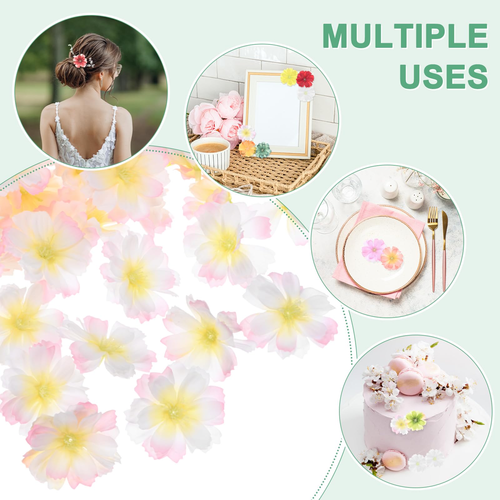 M METERXITY 100-Pack Artificial Flower Heads, Silk Fake Plum Blossom Head for Wedding/Garland/Hat/Shoes/Party Decoration - Image 4