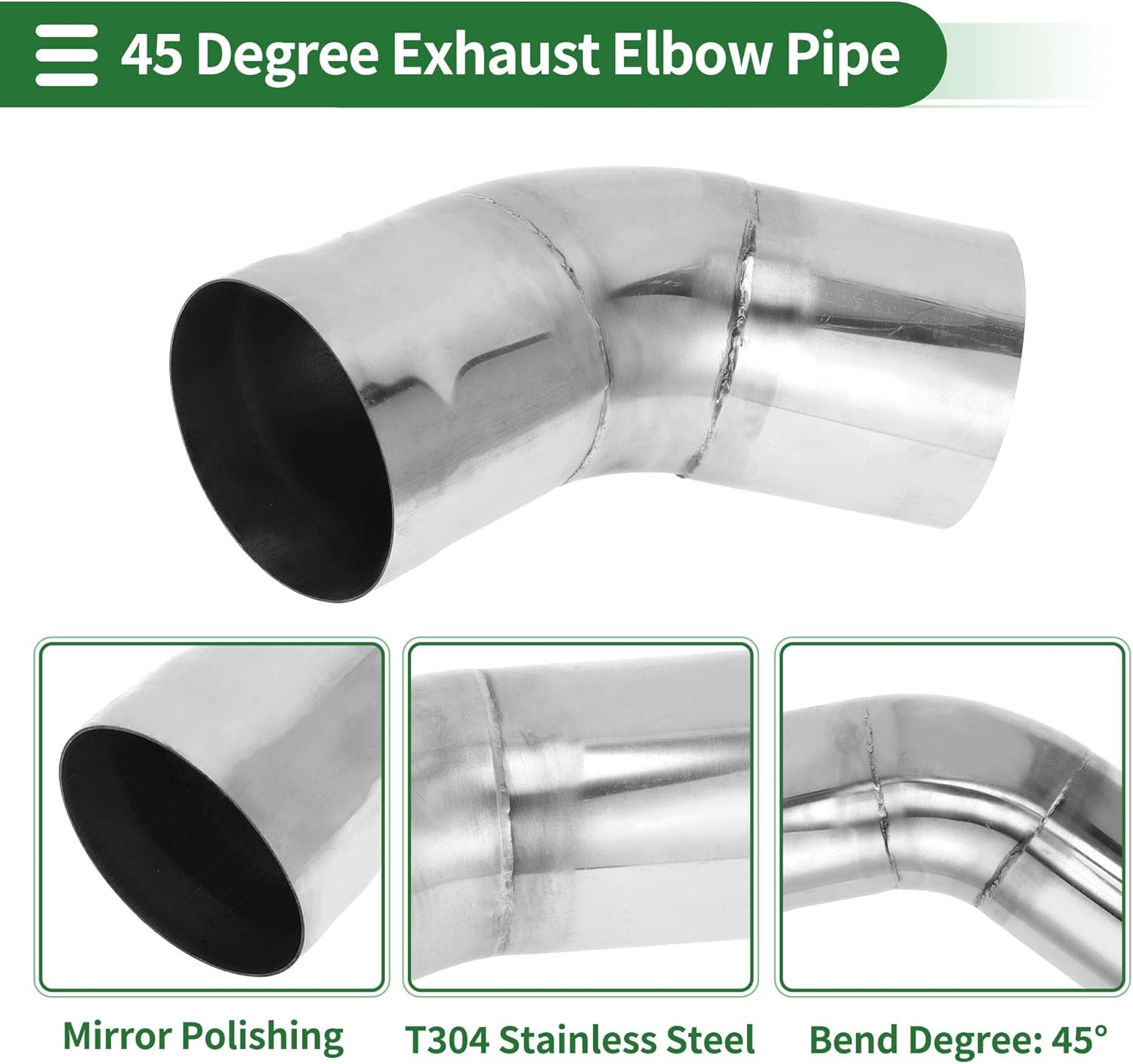 Motoforti 5" OD 45 Degree Mandrel Exhaust Tube Car Exhaust Pipe Mandrel Bend DIY Custom Tubing Pipe 5.91" Leg Length T304 Stainless Steel Silver Tone