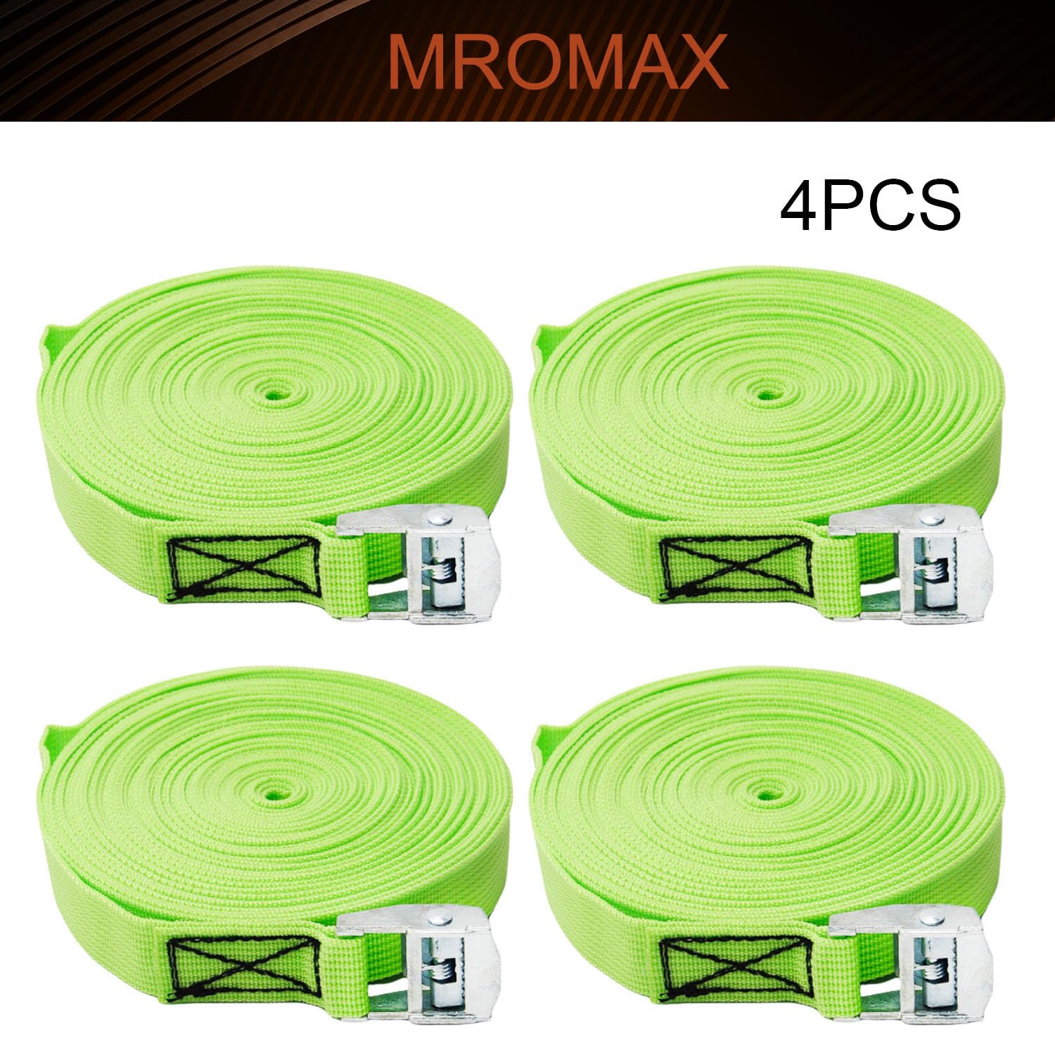 MroMax Zestaw 4 pasów mocujących 2,5 cm x 10,1 m z klamrą blokującą krzywkę do 51 kg, zielony