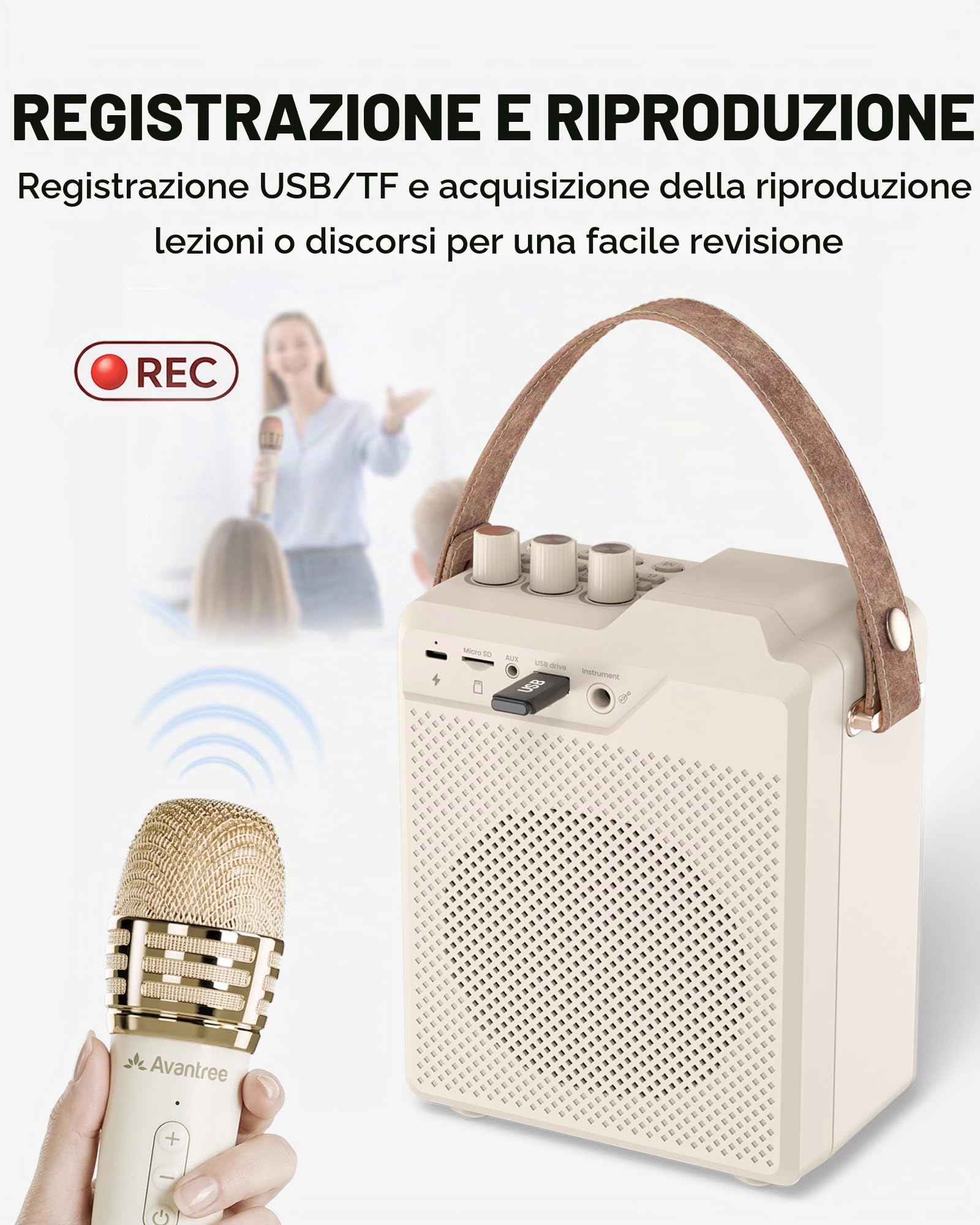Avantree VoxAmp Duo - Amplificatore Vocale Wireless Portatile, Microfono Doppio E Altoparlante Set Per Lezioni, Piccoli Eventi & Feste, 30W Voce Chiara & Suono Ricco, 14H Batteria