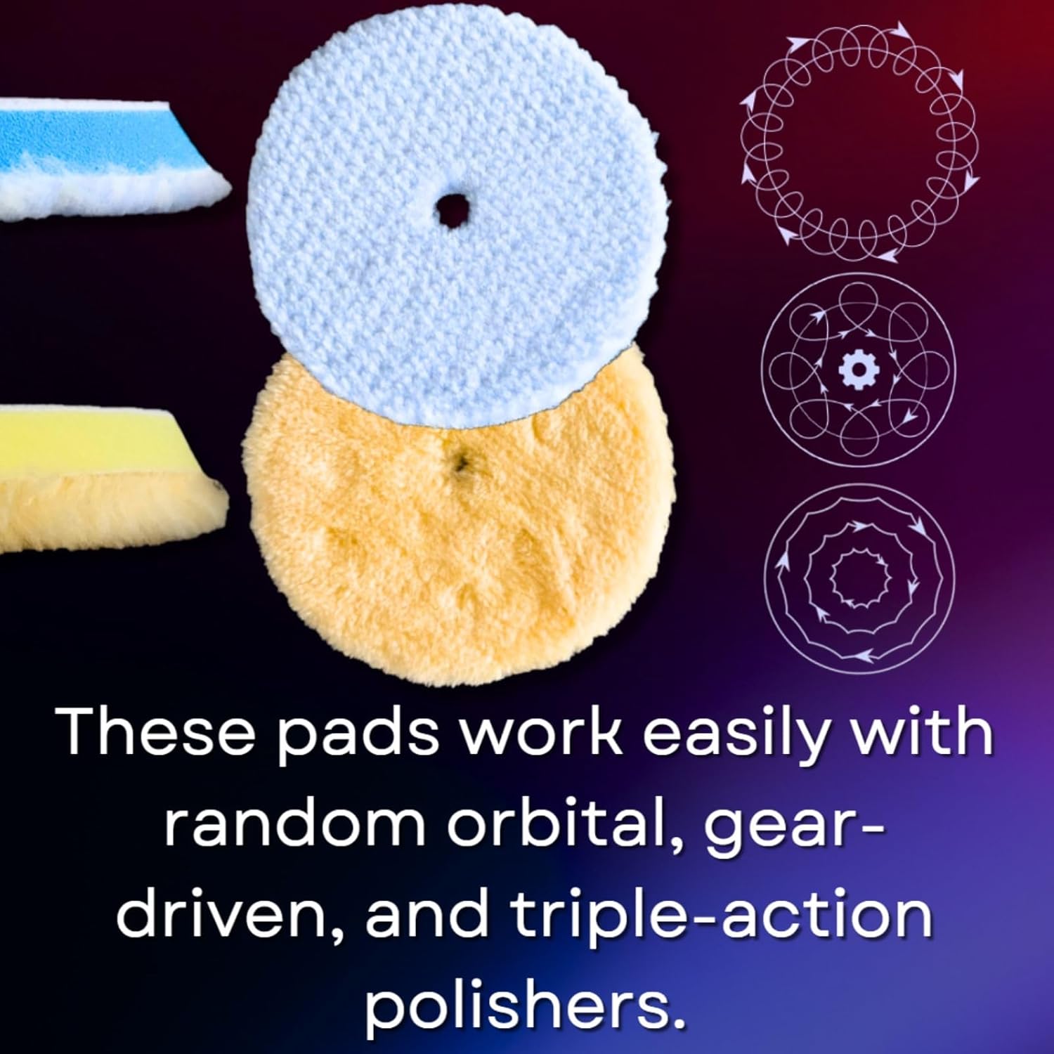 RUPES 9.BW180H Set of Six (6) Blue Medium Wool 7” Orbital Polishing Pads fits RUPES Polishers LHR21 & LK900E - Uniform Performance - Perfect for Tackling Severe Paint Defects - Dual Density Wool