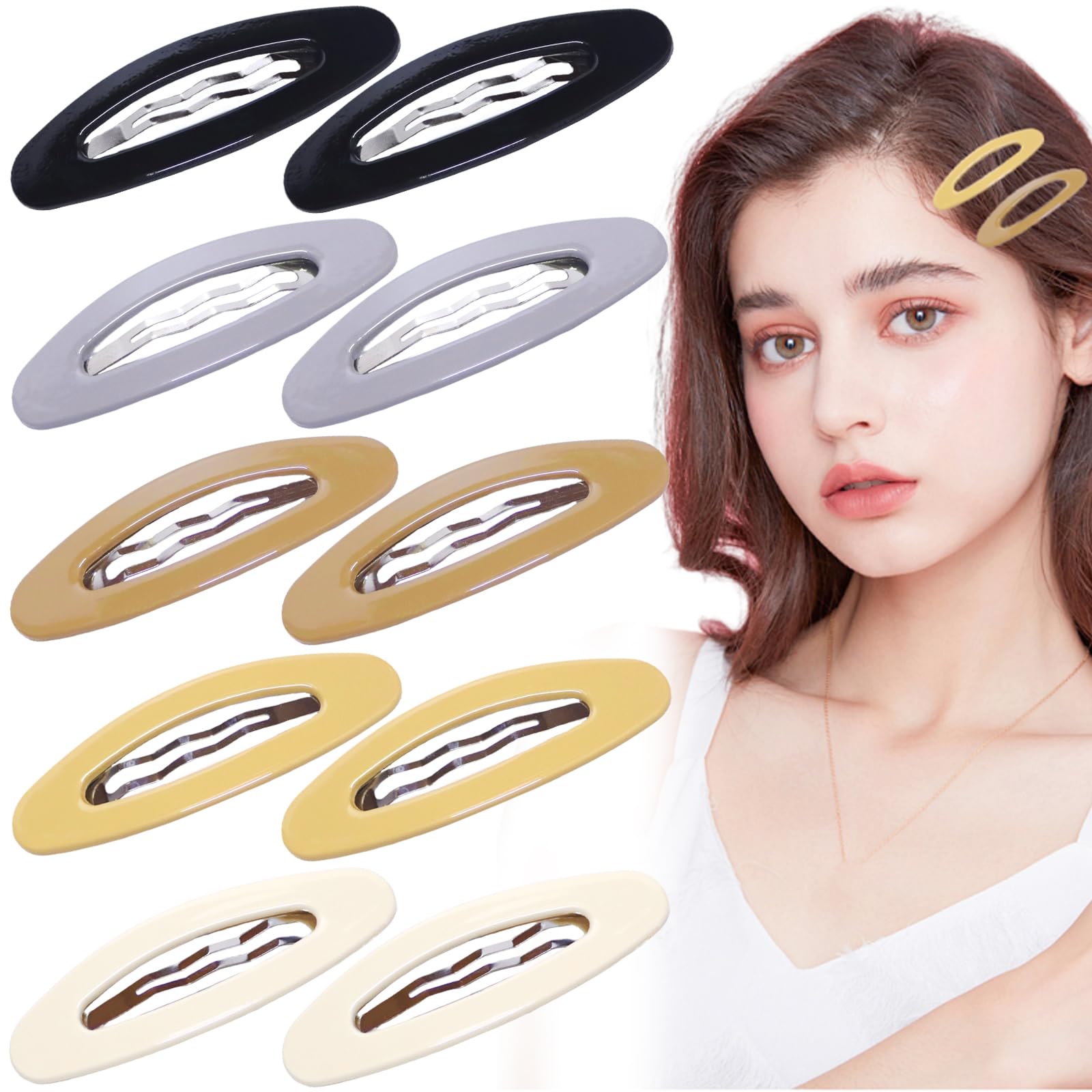 Muiltvoe 10 PCS Snap Hair Clips Simple Hairstyle Clips Matte Hairclips Oval Snap Hair Barrettes Flat Metal Hairclip Women Hair Accessories Large Non-slip Styling Clip for Women and Girls