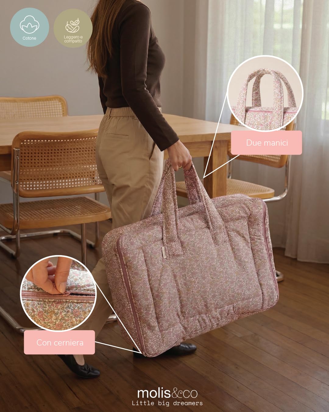 Molis&co Valigia da viaggio per bambini 45x35 cm cotone borsa maternità ospedale