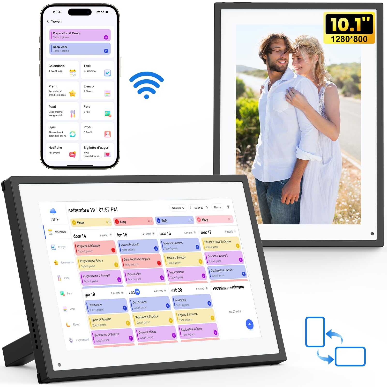 NEWYES 10,1" Calendario Digitale da Tavolo 2026, Agenda Familiare con Touchscreen Interattivo e Cornice Digitale Adatta per Camere da Letto, Cucine e Uffici, ADHD Planner