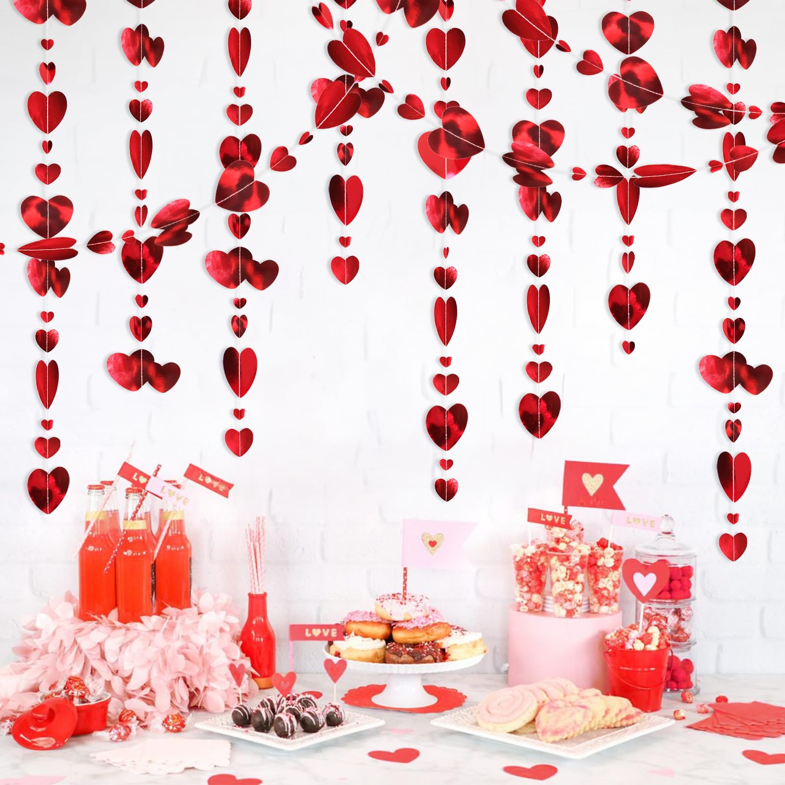 Guirnalda de corazones rojos para el día de San Valentín, pancarta de feliz aniversario para San Valentín, boda, aniversario, fiesta de cumpleaños
