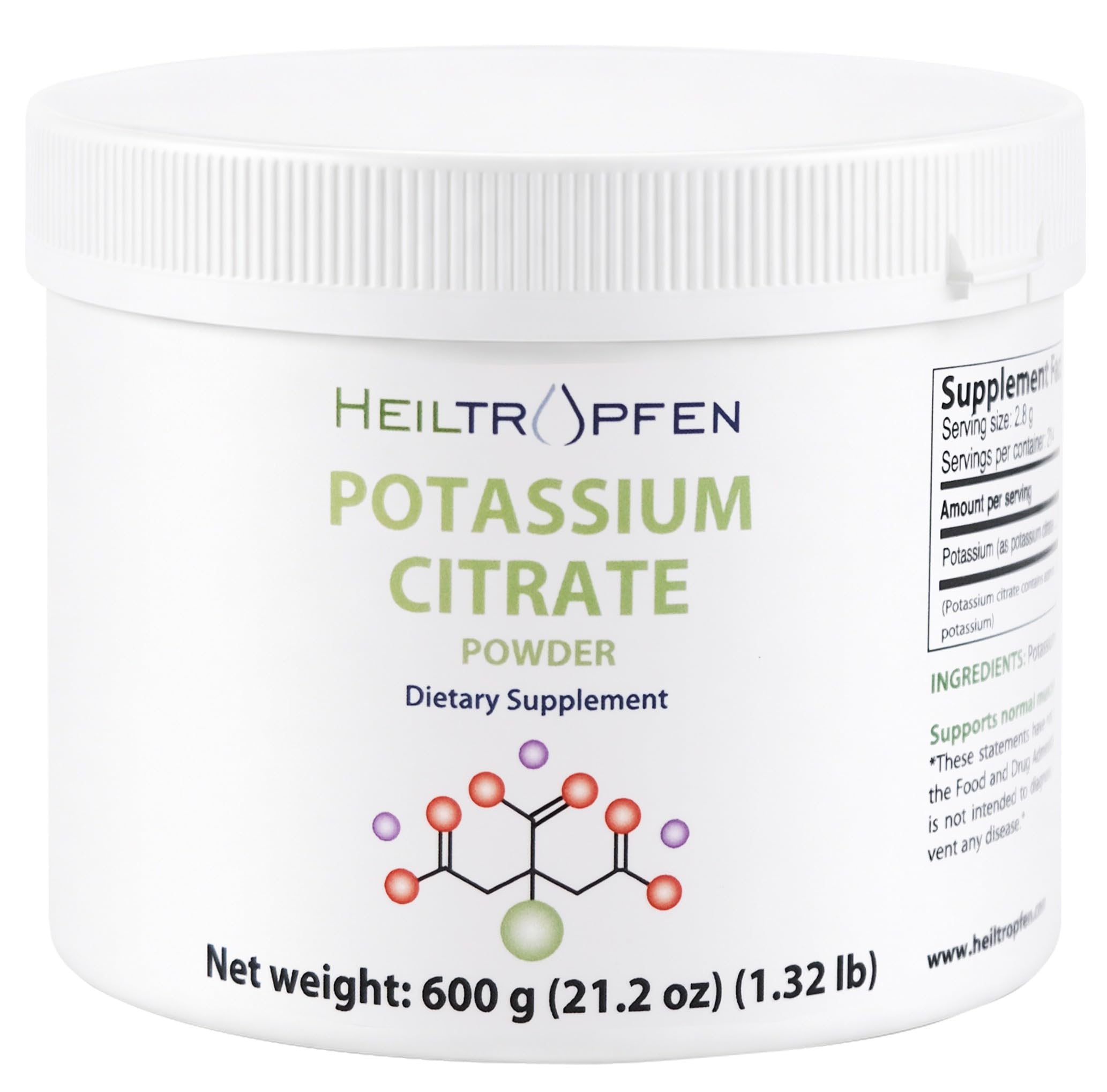 Potassio Citrato in Polvere 600g | 100% Puro | Senza Aroma | Ingrediente Singolo | Senza Capsule | Integratore Alimentare