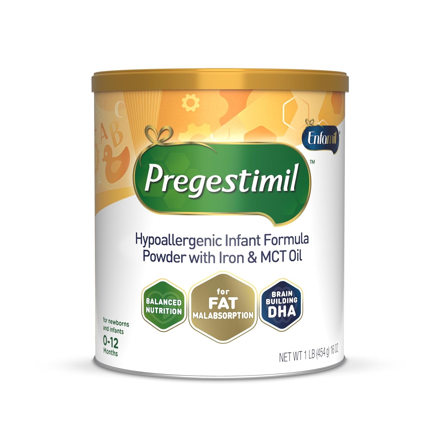 Enfamil Pregestimil Infant Formula with MCT Oil, for Fat Malabsorption Problems, Hypoallergenic Powder Can, 16 Oz,