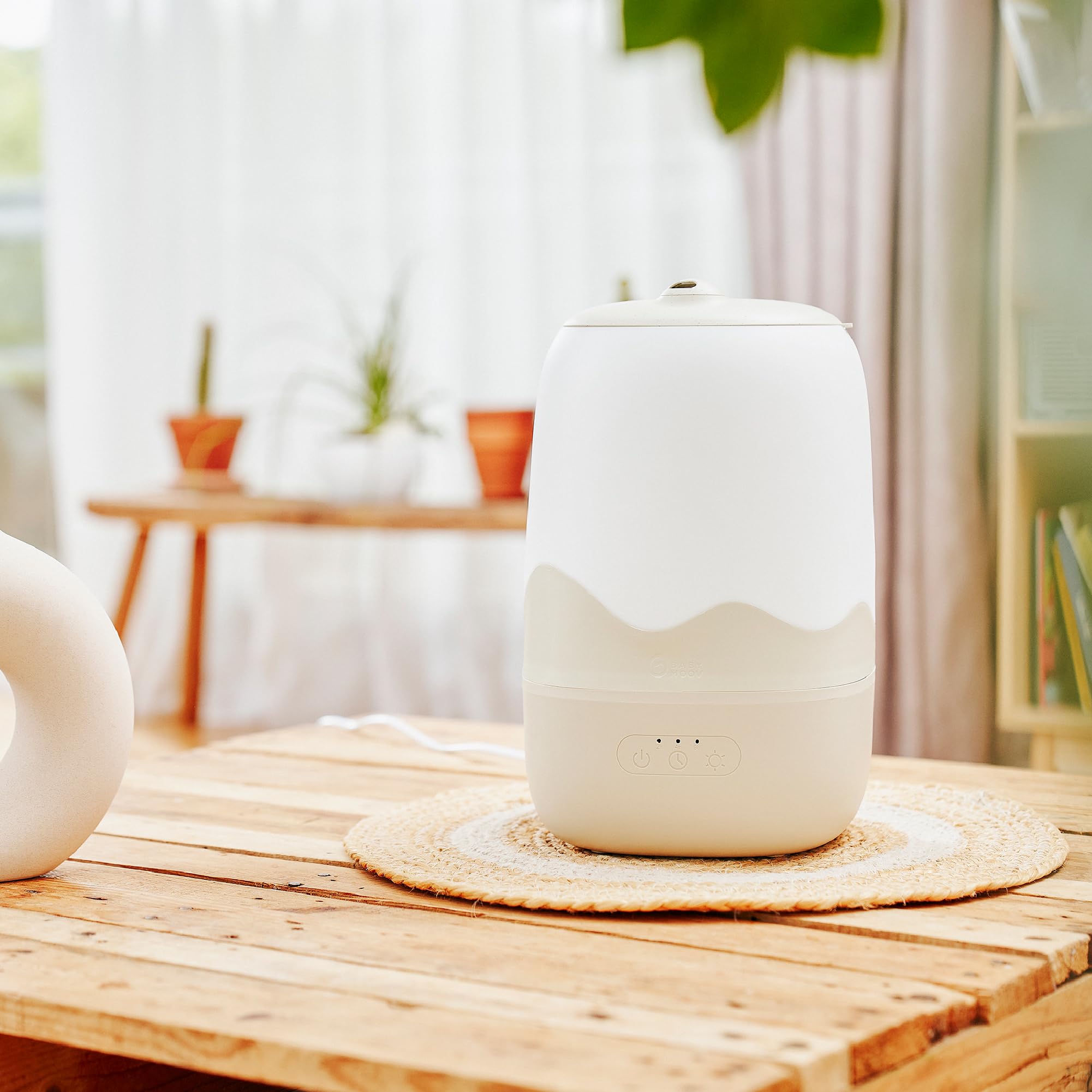 Babymoov Humidificateur d'air Wave - Vapeur Froide - Longue Autonomie Jusqu'à 26h (4L) - Minuterie 2, 4, 8h - Arrêt Auto Buse 360°- Simple d'Utilisation - Veilleuse Multicolore - Silencieux