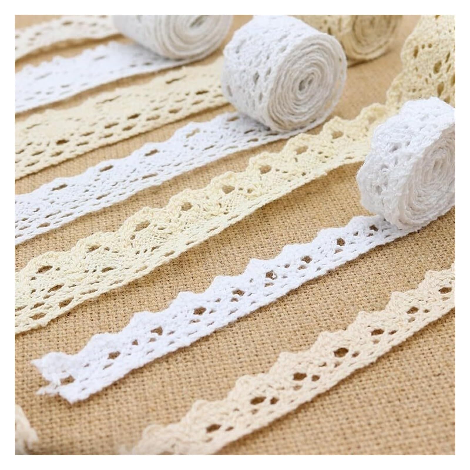 Koronkowa taśma ozdobna, Fabric Lace Trim Ribbon White Beige 1.5-4.5cm Wide 5-10m Long(Beige [Width 1.5 Cm],10 meters)