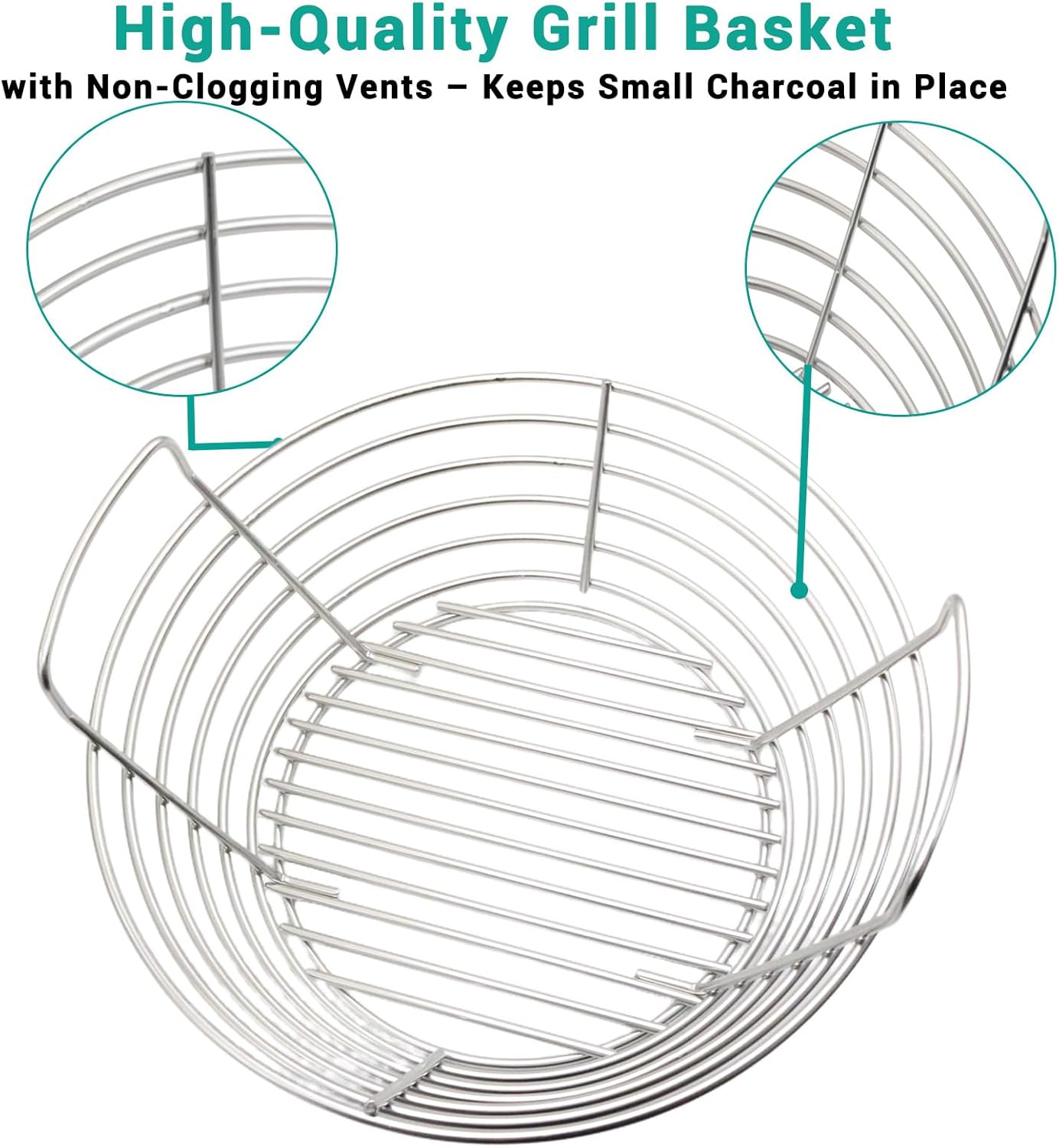 Charcoal Ash Basket with Handles, Stainless Steel Fits Big Green Egg Large, Kamado Joe Classic & Joe Junior – Heavy Duty Charcoal Holder for 14" Grills