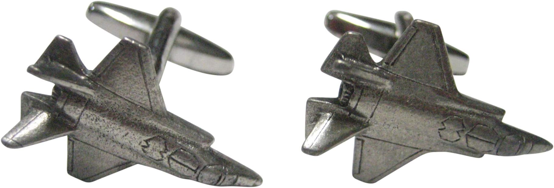 Kiola Designs Silver Toned F35 Fighter Jet Plane Cufflinks