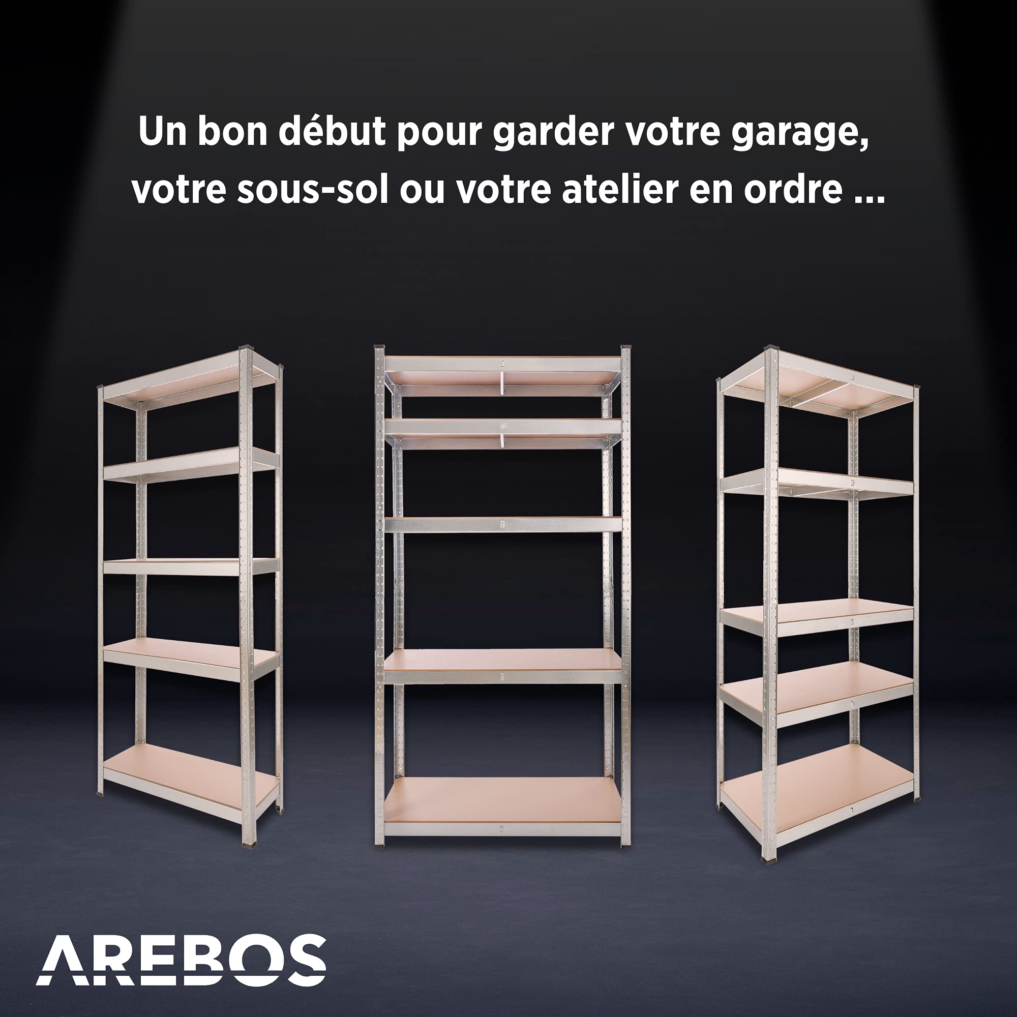 AREBOS Étagère Charge Lourde Rangement | 350 kg Capacité Totale | 75 x 30 x 180 cm | Métal galvanisé et Panneau de Fibre de Bois MDF